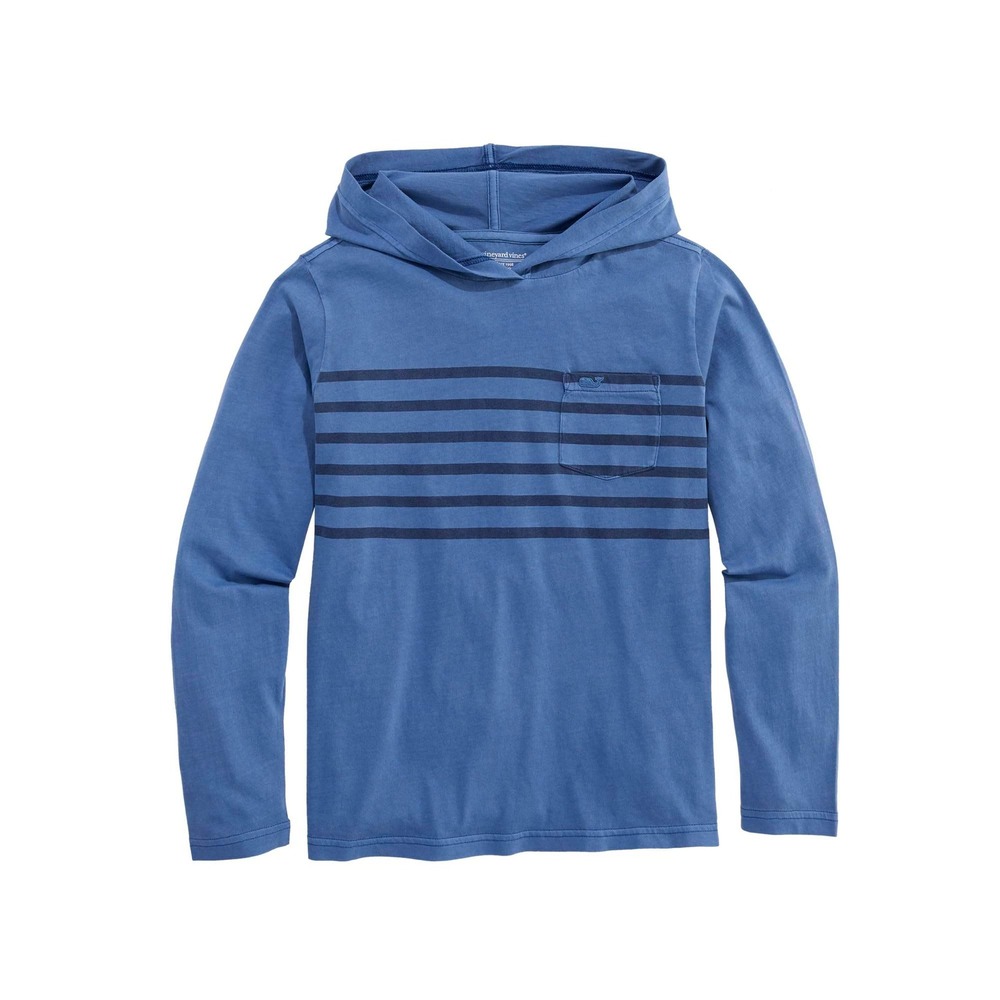 Vineyard Vines Boys Moonshine Blue Garment Dye Stripe Hoodie Shirt Size 7 NWT